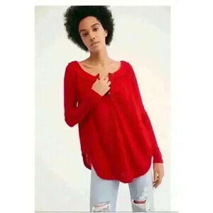 We The Free People Must Have Henley Red Long Sleeve Ribbed Thermal Top. Size S